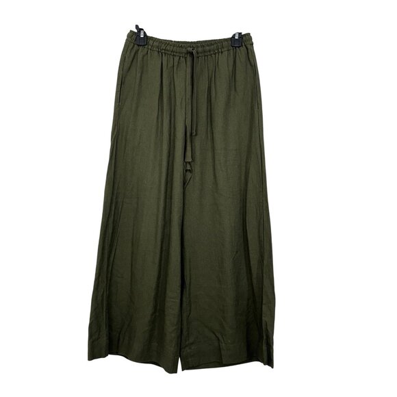 Max Studio London Womens Wide Leg Pants Size S Green Linen Blend Elastic Waist - Picture 1 of 12